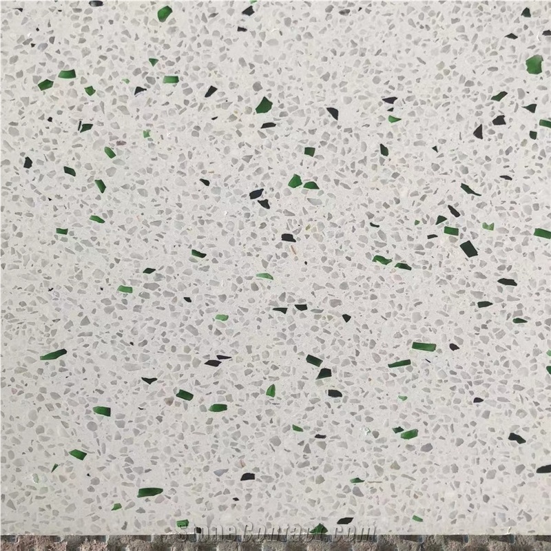 White Terrazzo With Green Glass White And Green Terrazzo